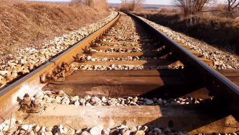 Empty-railroad-tracks-in-hot-and-dry-summer-day