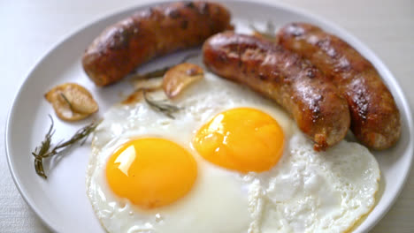 homemade-double-fried-egg-with-fried-pork-sausage---for-breakfast