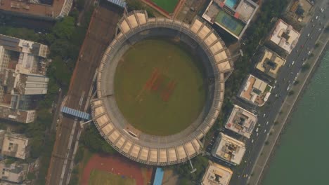 Aerial-view-of-the-Wankhede-Stadium-in-Mumbai,-the-home-ground-of-the-Indian-Cricket-Team-and-Host-of-Many-International-Cricket-Matches