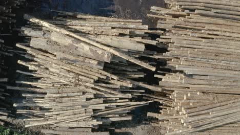 Endless-piles-of-wood-at-a-lumber-processing-plant-in-Oregon,-United-States