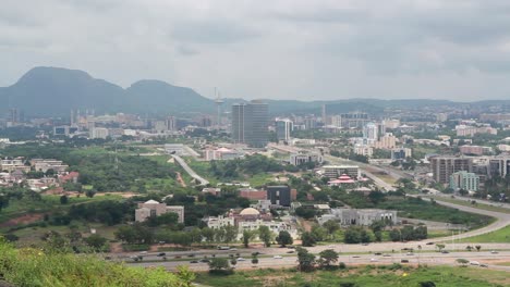 Business-district-in-Abuja,-Nigeria,-static-wide-shot