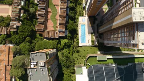 Top-Down-View-of-Luxury-High-Rise-Buildings,-Apartments,-Condos-and-Homes-in-El-Poblado-Neighborhood-of-Medellin