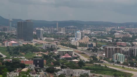 Business-district-in-Abuja,-Nigeria,-static-medium-shot