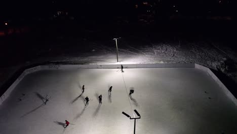 Aerial-shot-of-a-hockey-game-in-a-Montreal-park