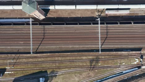 AERIAL:-Top-Shot-of-Empty-Train-Rails-in-Vilnius