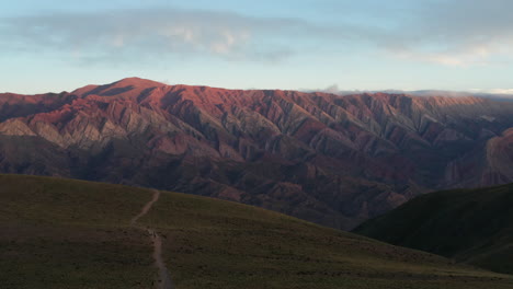 Serranias-El-Hornocal,-Cerro-De-14-Colores,-Argentina,-Wide-Aerial-Shot-Forward