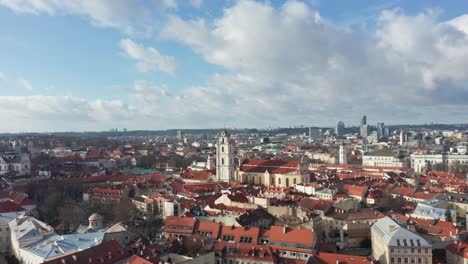 AERIAL:-Vilnius-City-Old-Town-on-a-Warm-Bright-Day-with-Gediminas-Tower-in-Background