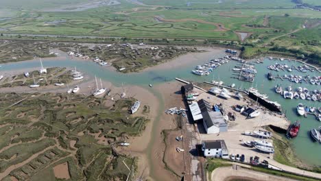 Tollesbury-Essex-UK-boats-moored--Aerial-Footage-4K