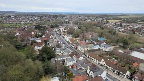 Chipping-Ongar-Essex-pull-back-high-street-Aerial-footage