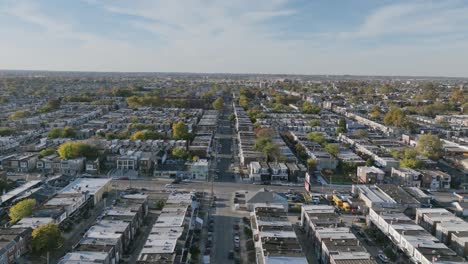Aerial-flyover-of-a-street-in-west-Philadelphia,-Pennsylvania