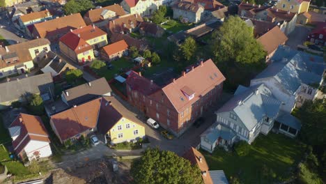 Drone-of-Viljandi,-Estonia-with-northern-art-nouveaue-style-buildings
