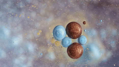 Blaue,-Abstrakte,-Flüssige-Kunst-Durchscheinende-Makroblasen-Mit-Fließenden-Effekten-Aus-Marmortintenpartikeln,-Die-Herumwirbeln