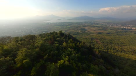 -DRONE-:-FIRST-PERSON-VIEW-OF-MOUNTAINS-IN-PATZCUARO-LAKE-AT-SUNSET