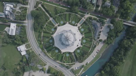 Aerial-top-down-rotation-of-the-Baháʼí-House-of-Worship-in-Chicago
