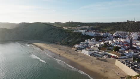 Homes-and-hotels-overlooking-a-beach-at-the-Algarve-coast-of-Portugal