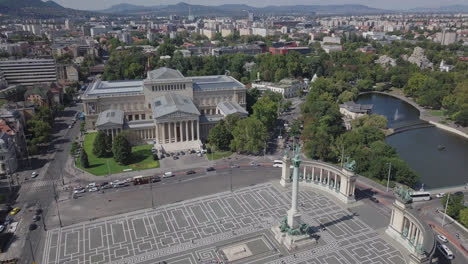 Drone-shot-of-Millenium-monument-in-Budapest