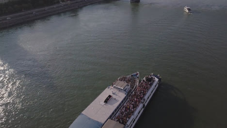 Drone-shot-of-party-boat-on-Danube-River