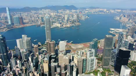 Aerial-view-of-Hong-Kong-Victoria-bay-with-city-skyscrapers-on-a-beautiful-day