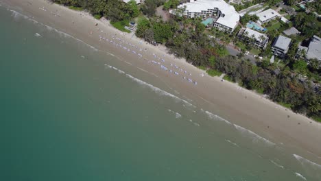 Four-Mile-Beach-With-Turquoise-Ocean-In-Summer,-Port-Douglas,-Australia---aerial-drone-shot