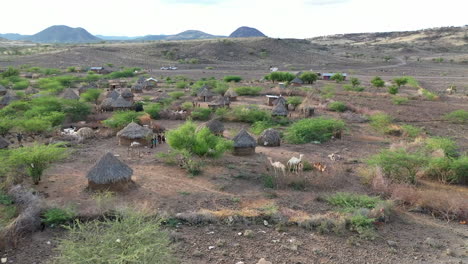 Desierto-De-Kenia,-Paisaje-Africano-De-Camellos-Desde-El-Aire-Durante-El-Día-En-Un-Caluroso-Día-De-Verano