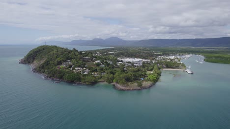 Aerial-View-Of-Port-Douglas-Surrounded-By-The-Coral-Sea-In-North-Queensland,-Australia
