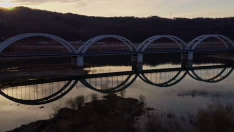 Railway-Bridge-On-Skawa-River-Near-Lake-Mucharskie-At-Dusk-In-Poland