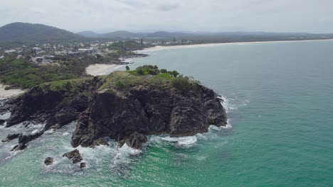 Cabarita-Headland-In-New-South-Wales,-Australia-On-A-Cloudy-Day---aerial-drone-shot