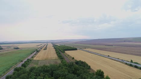 Toma-Aérea-De-Amplias-Tierras-Verdes-Agrícolas-En-Petricani,-Rumania,-Europa