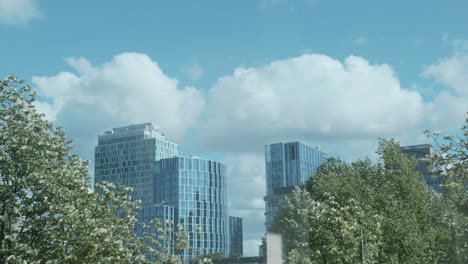 Beautiful-timelapse-showing-the-skyline-of-tall-buildings-in-the-business-district-of-Amsterdam,-located-in-the-south-of-the-city,-also-called-WTC-Zuid