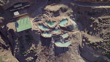 View-From-Above-Of-Valle-de-Colina-Hot-Spring-Pools-In-The-Andes-Mountains,-Cajon-del-Maipo,-Chile