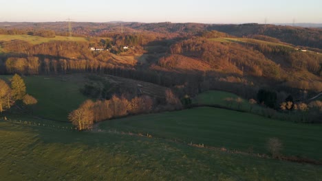 Ausgedehnte-Deutsche-Landschaftslandschaft-Bedeckt-Mit-Kahlen-Laubbäumen-Während-Des-Wintersonnenuntergangs