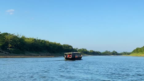 Motor-transport-boat-in-Surma-river,-Bangladesh