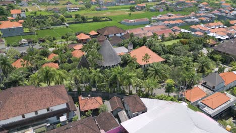Drone-view-of-Roof-tiles-of-the-same-color,-Sukowati,-Bali