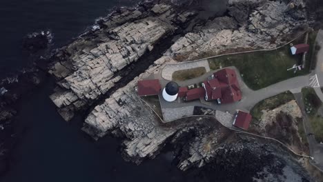 Portland-Head-Lighthouse-in-Maine-USA,-aerial-cinematic-birds-eye-view