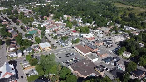 Drone-circling-over-downtown-shopping-area-in-Acton