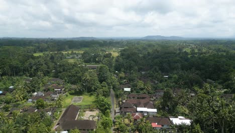 Aerial-Drone-view-of-Indonesian-village-and-housing-in-Gianyar,-Bali