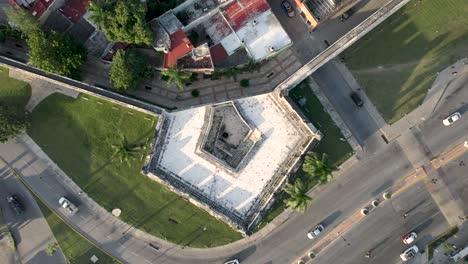 rotational-drone-shot-of-the-bastion-of-the-wall-of-campeche