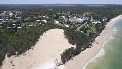 Rainbow-Beach-Coastal-Rural-Town-In-Queensland,-Australia---aerial-drone-shot