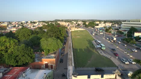 drone-shot-in-fpv-of-the-original-wall-of-campeche-in-mexico-at-sunset