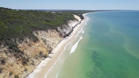 Idyllic-Scenery-At-Rainbow-Beach-In-Queensland,-Australia---aerial-drone-shot