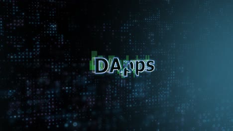 Dapps-Konzepttext-Enthüllt-Animation-Mit-Digitalem-Abstraktem-Technologiehintergrund-3D-Rendering-Für-Blockchain,-Metaverse,-Kryptowährung