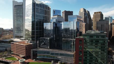 Aerial-view-orbiting-Boston-Intercontinental-luxury-waterfront-hotel-and-downtown-city-skyline