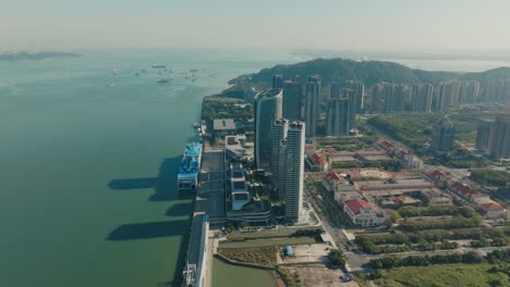 Nansha-Ferry-port,-Aerial-view-on-Guangzhou-metropolis-in-China