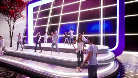 3d-Animation-of-people-dancing-on-a-stage-while-bystanders-are-talking