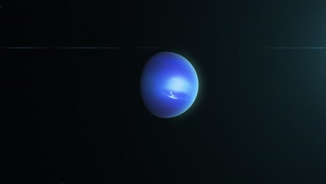 Blauer-Neptun-Planet,-Der-Sich-Im-Dunkeln-Dreht,-Wobei-Ring-Und-Sonne-Enthüllt-Werden
