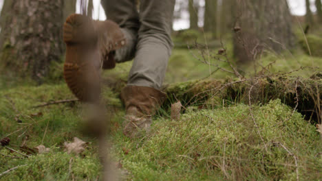 Boots-walking-through-mossy-woodland-floor