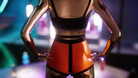 3D-Close-up-Animation-of-a-fashion-doll-in-shorts-and-shiny-skin