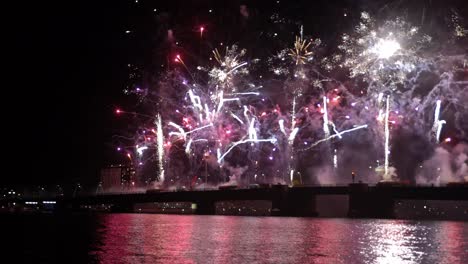 Slow-motion-footage-of-fireworks-show-in-Aalborg,-Denmark