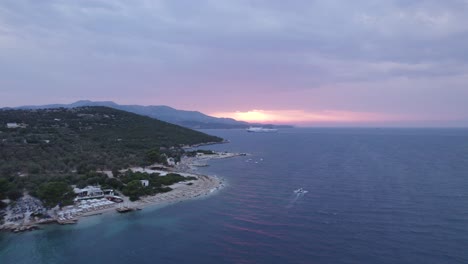 Coastal-aerial-view-of-Ksamil,-riviera-of-Southern-Albania