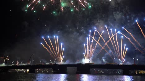 Slow-motion-footage-of-fireworks-show-in-Aalborg,-Denmark